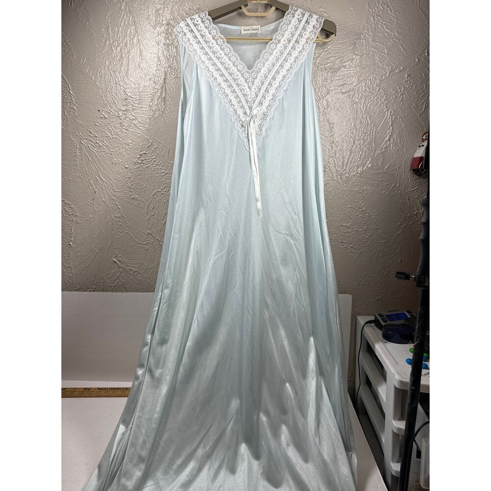 Diane Von Furstenberg‎ Lingerie Pale Aqua Nylon Long Gown Lace Womens Size XS